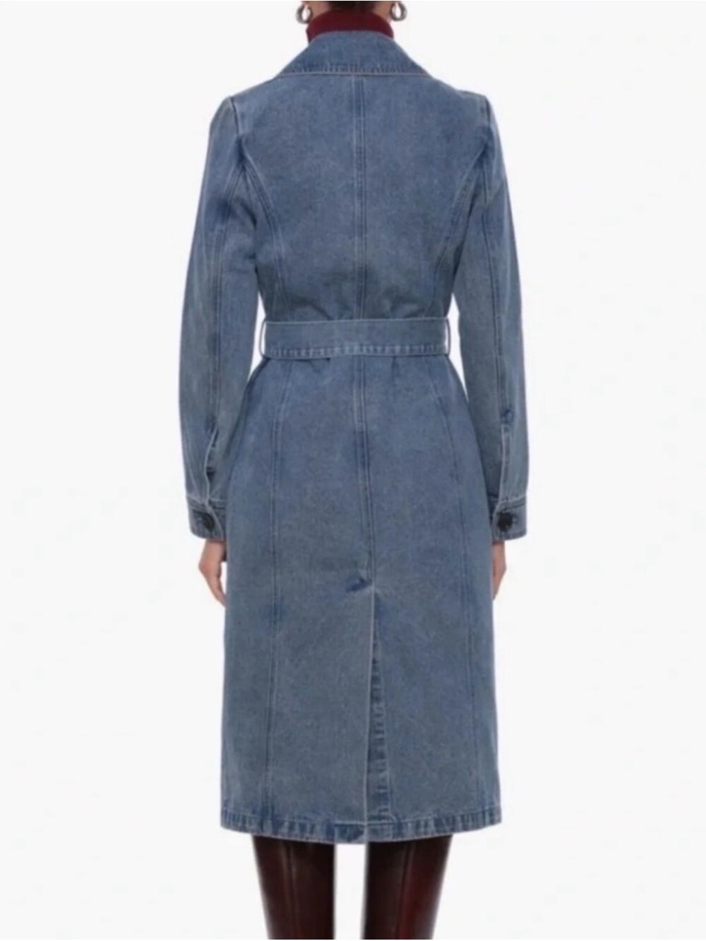NWOT House of Harlow 1960 Double Breasted Denim Blue Belted Trench Coat Size M - Picture 3 of 7